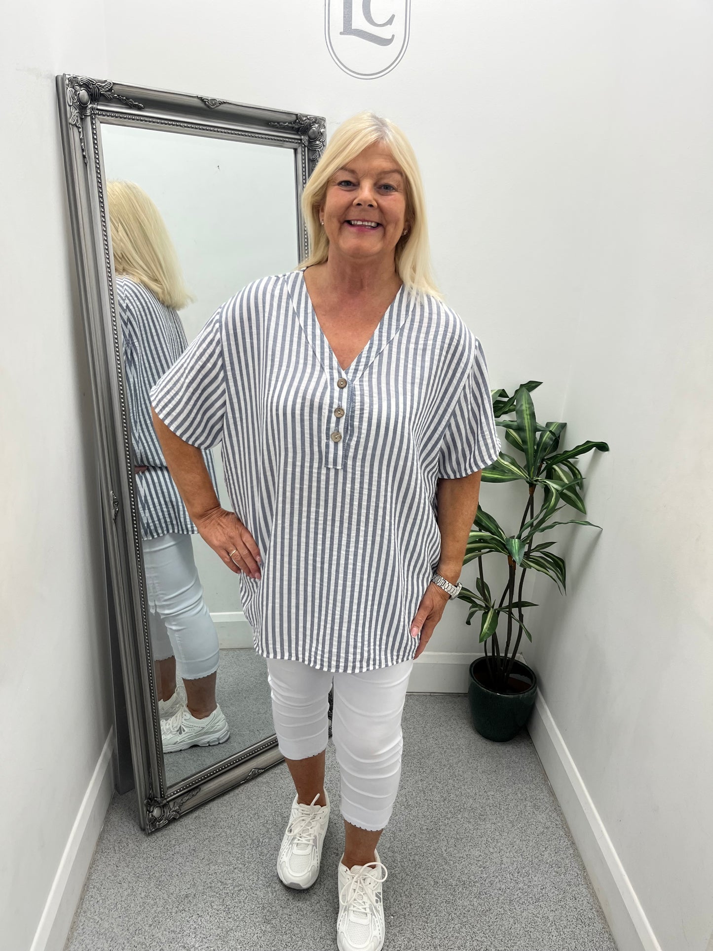 Striped Button Top