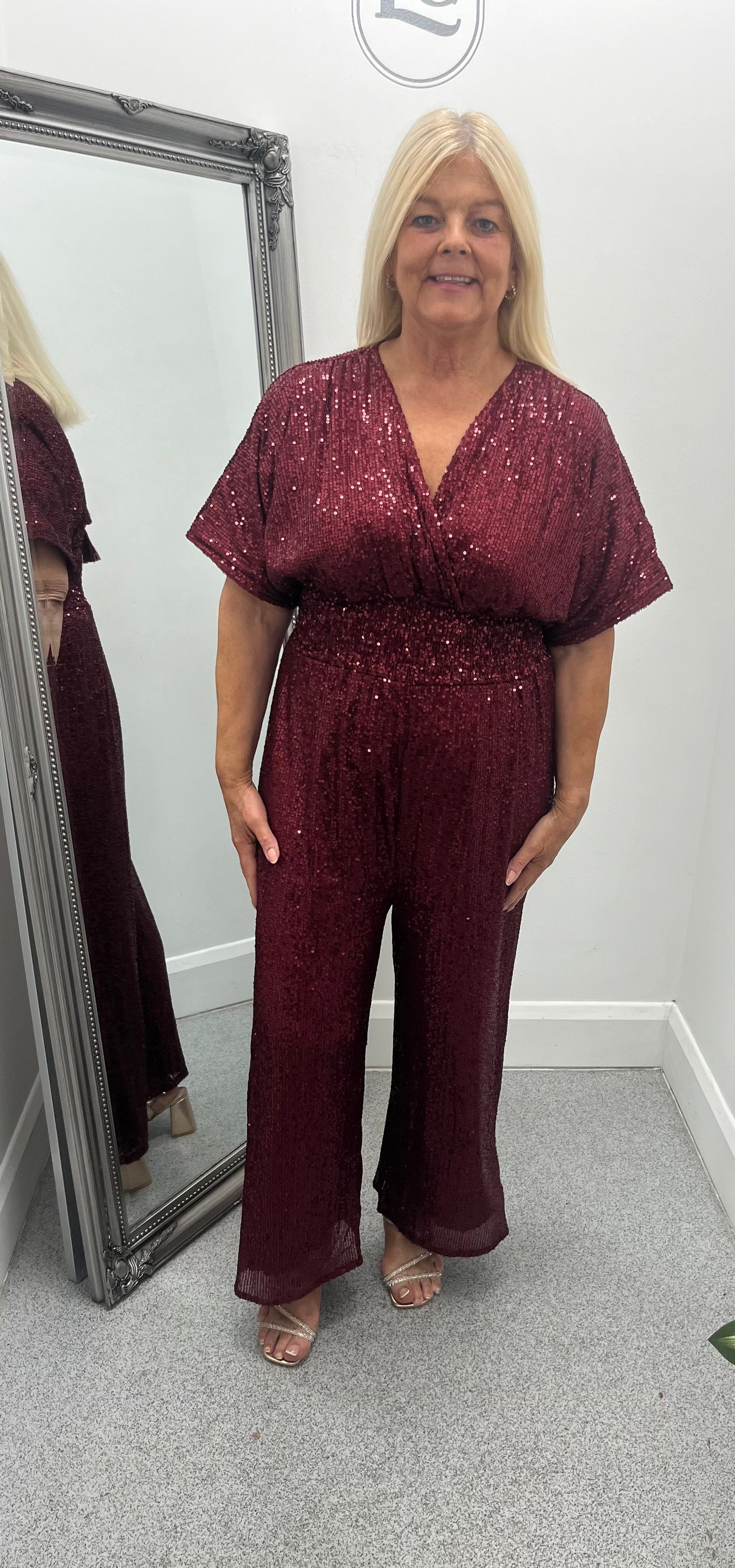 Wine Sequin Crossfront Jumpsuit
