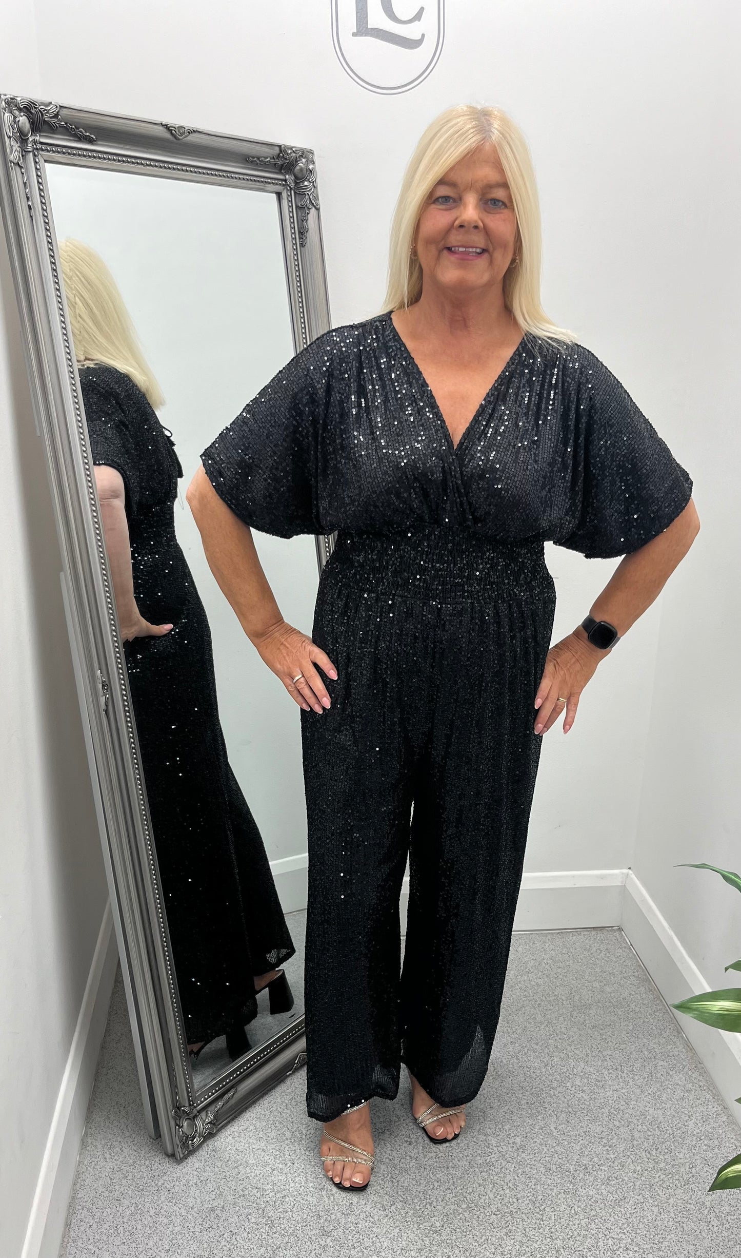 Black Sequin Crossfront Jumpsuit