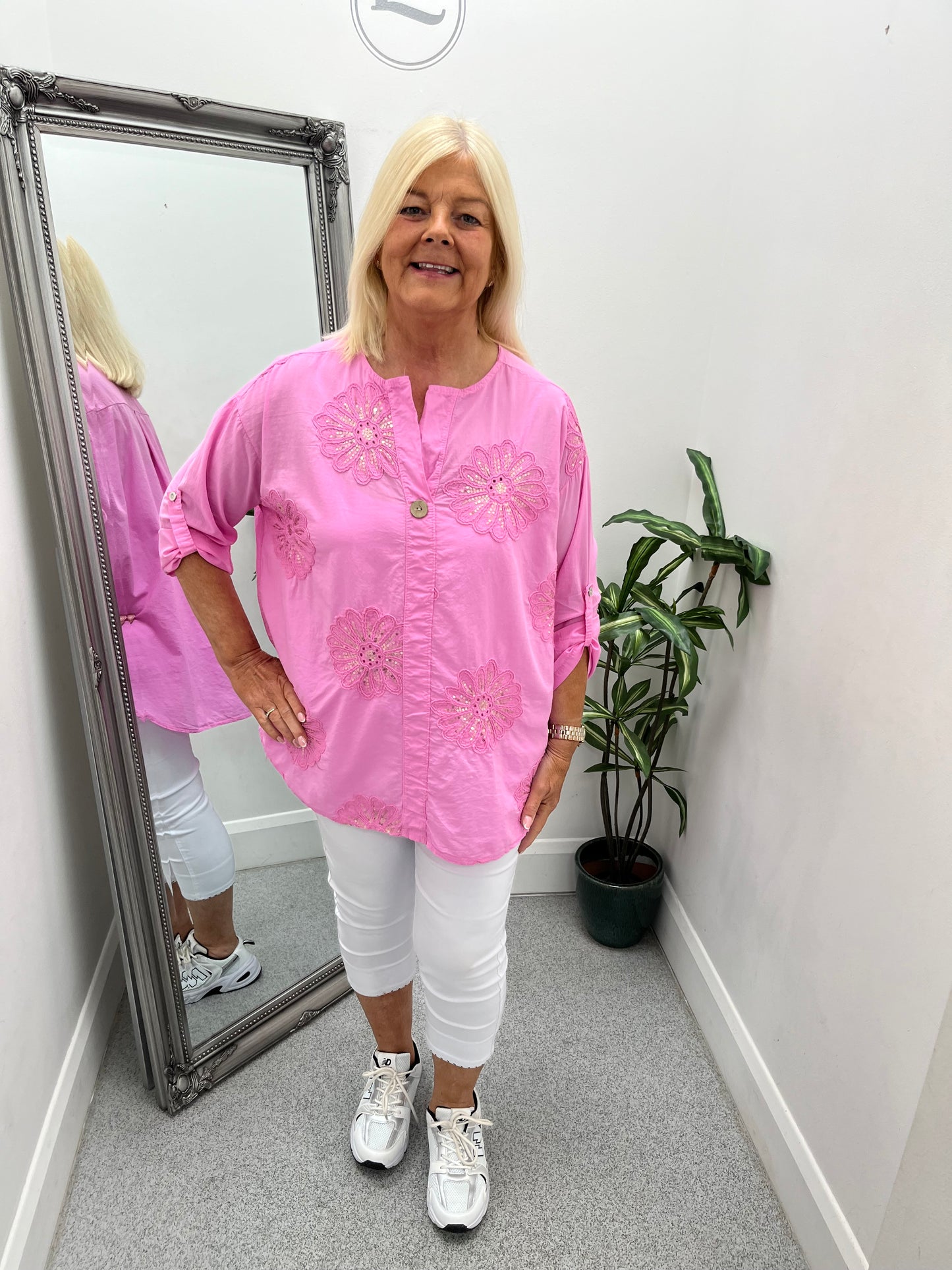 Turn Up Sleeve Sequin Front Shirt