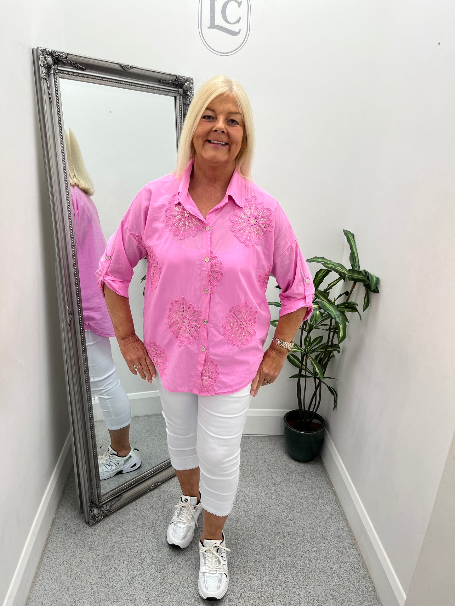 Collar Sequins Front Shirt
