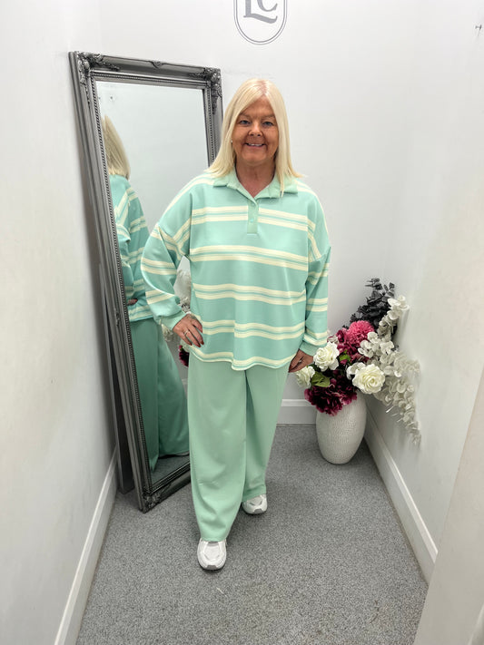 Stripe Collar Top and Trouser Set in 5 colours