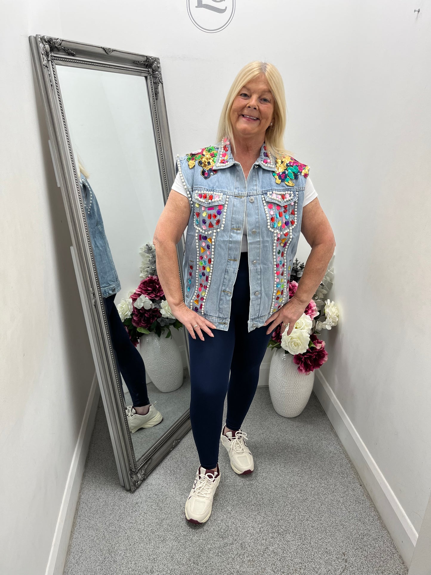 Denim Jewel Embellished Waistcoat