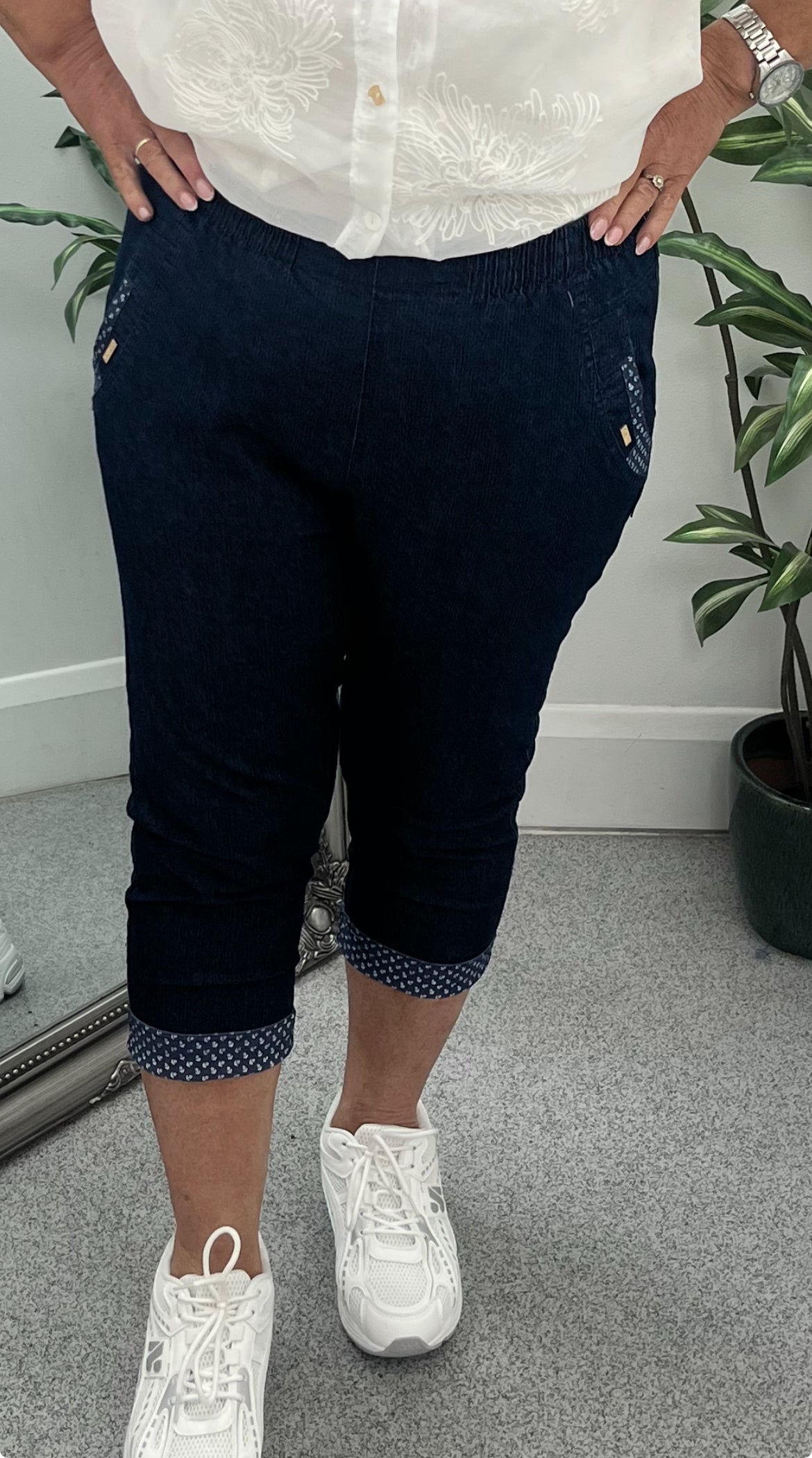 Denim 3/4 Embroidered Turn Up