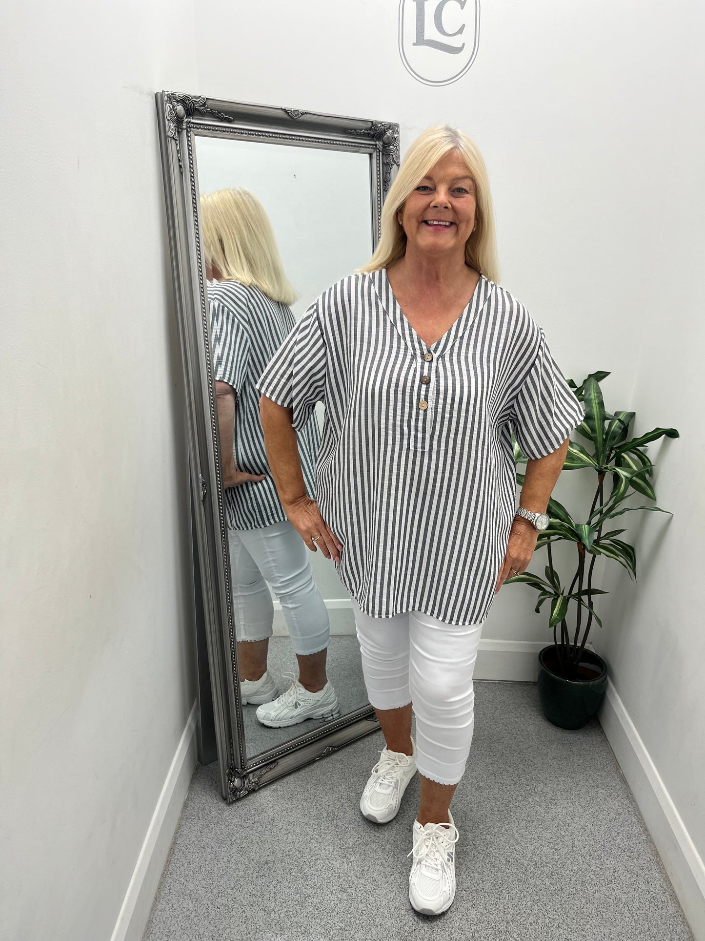 Striped Button Top