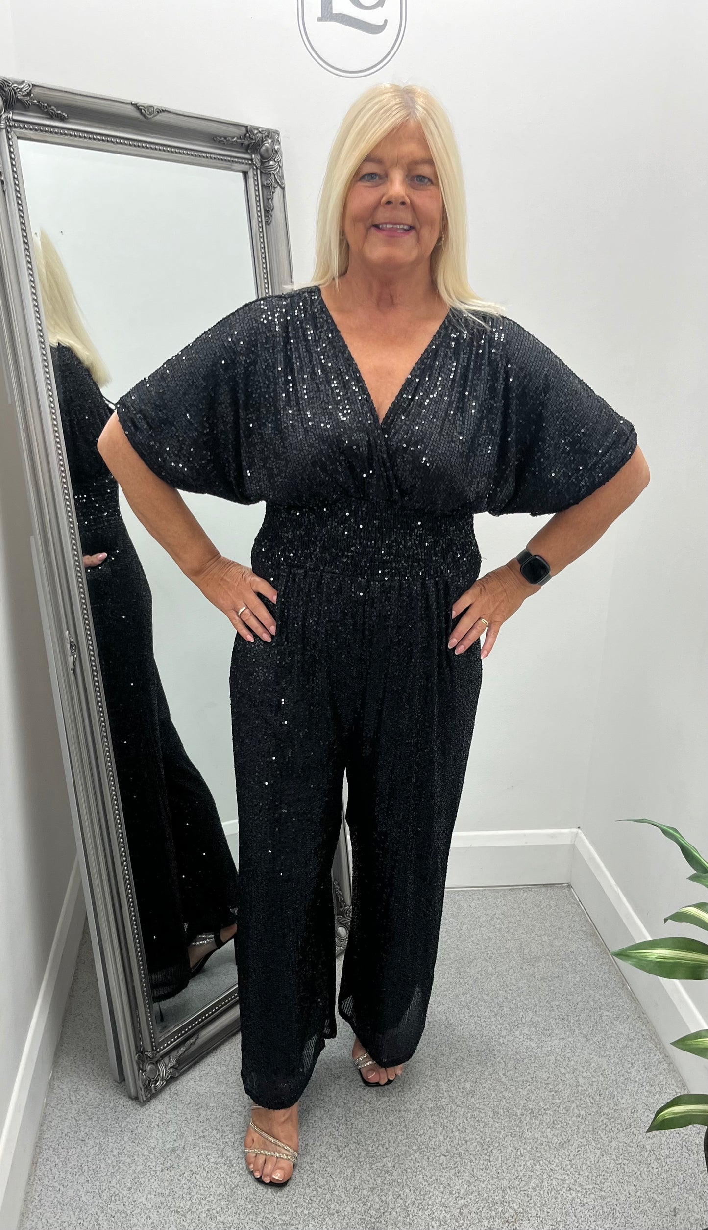 Black Sequin Crossfront Jumpsuit