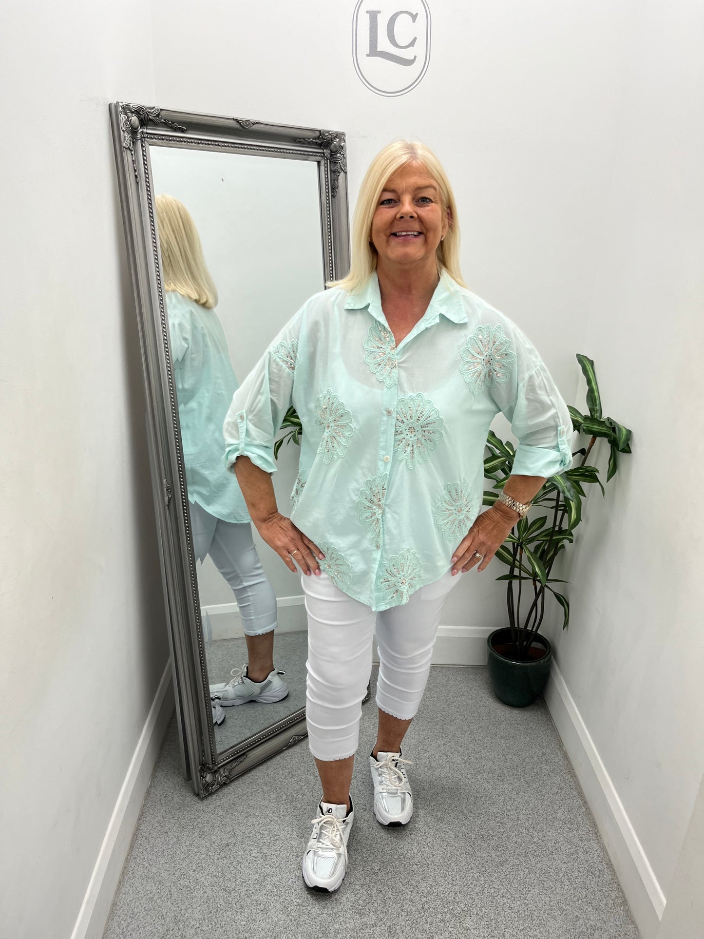 Collar Sequins Front Shirt