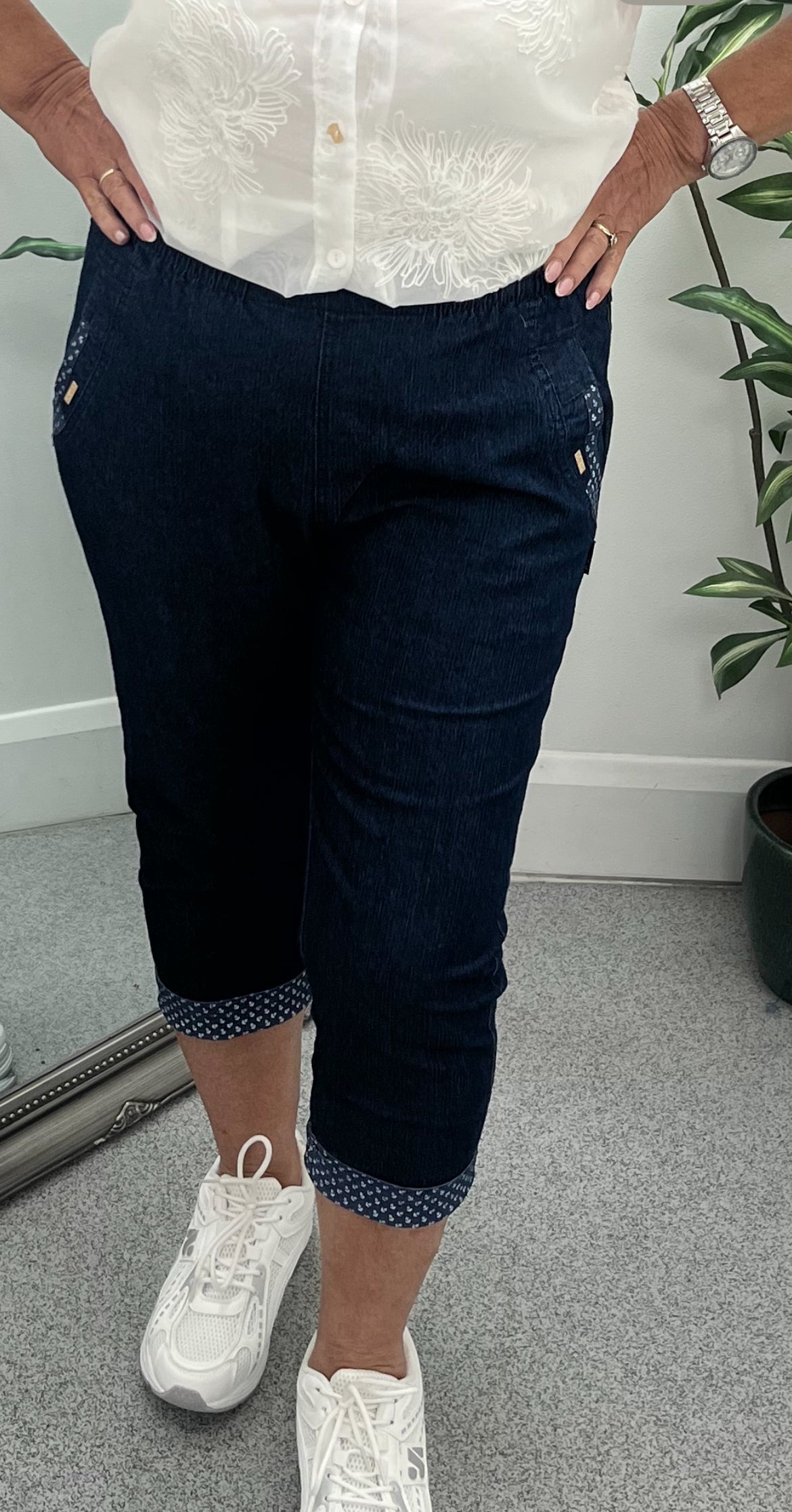 Denim 3/4 Embroidered Turn Up
