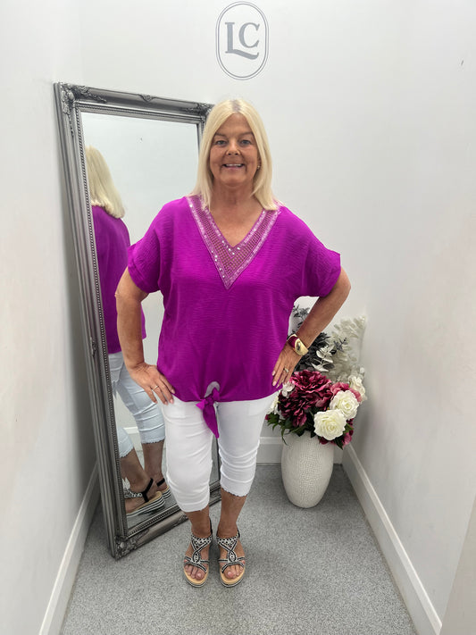 Sequins V Neck Top in 9 colours