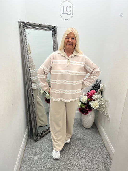 Stripe Collar Top and Trouser Set in 5 colours