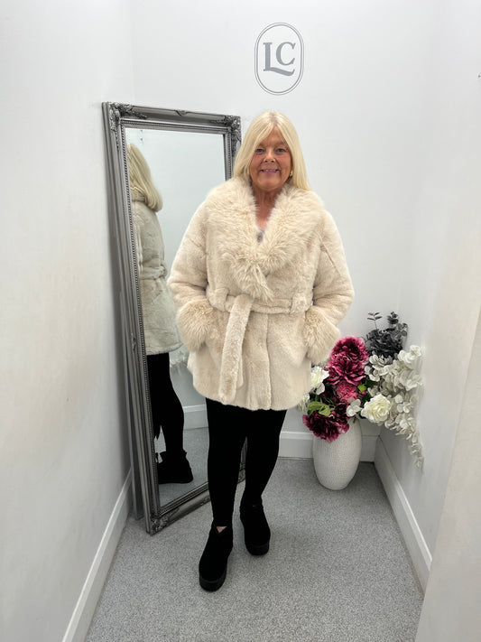 Sophia Faux Fur Tie Belt  Coat