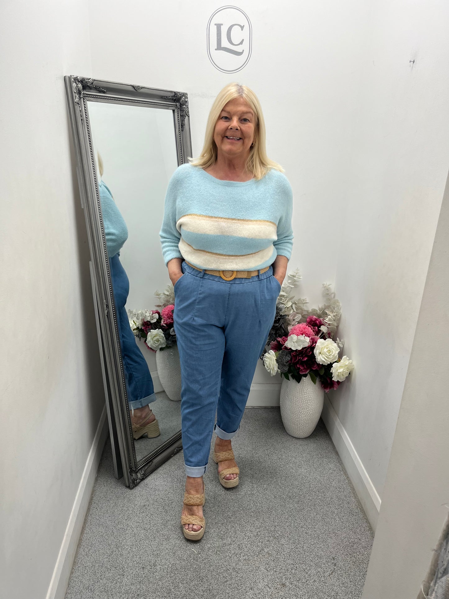 Belted Denim Trousers in 2 colours