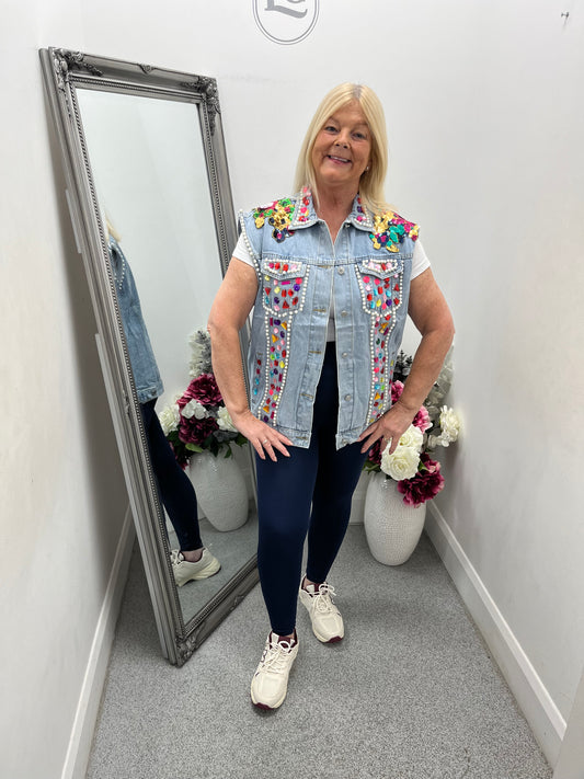 Denim Jewel Embellished Waistcoat