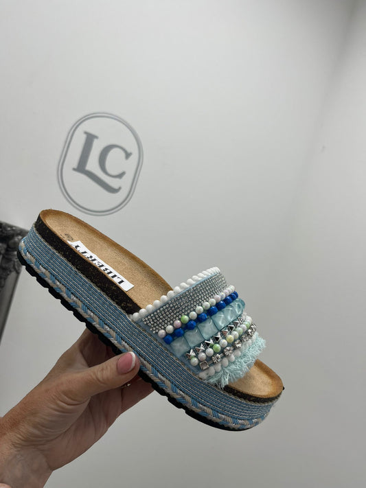 Embellished Blue Stone Sandals