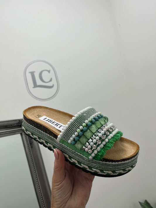 Embellished Green Stone Sandals