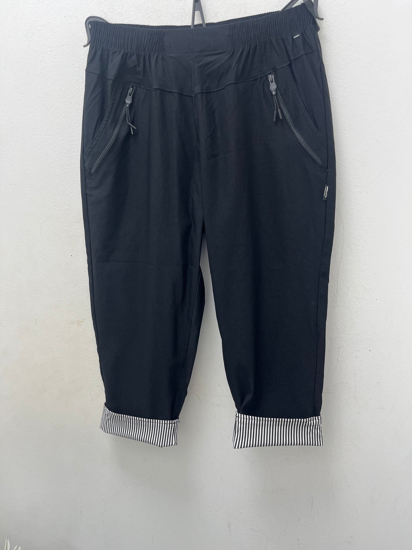 Stripe Turn Up Stretch 3/4 trousers