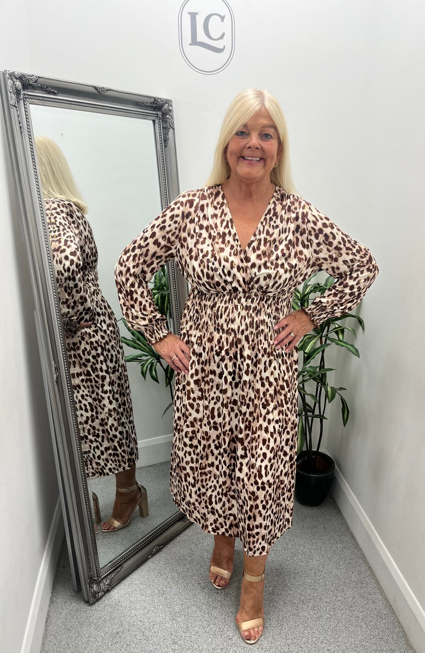 Brown Crossfront Animal Print Dress