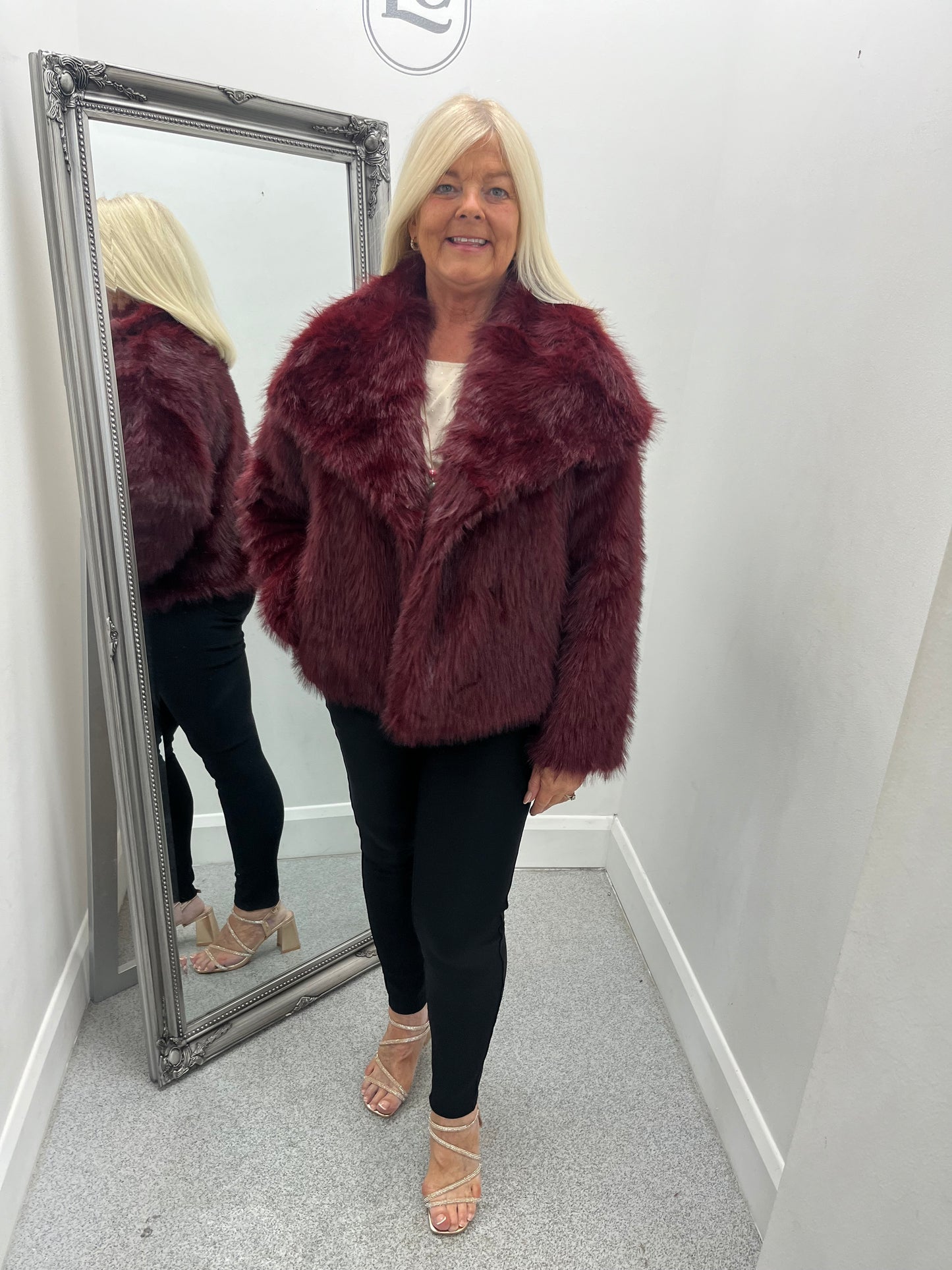 Wine Faux Fur Collar Jacket