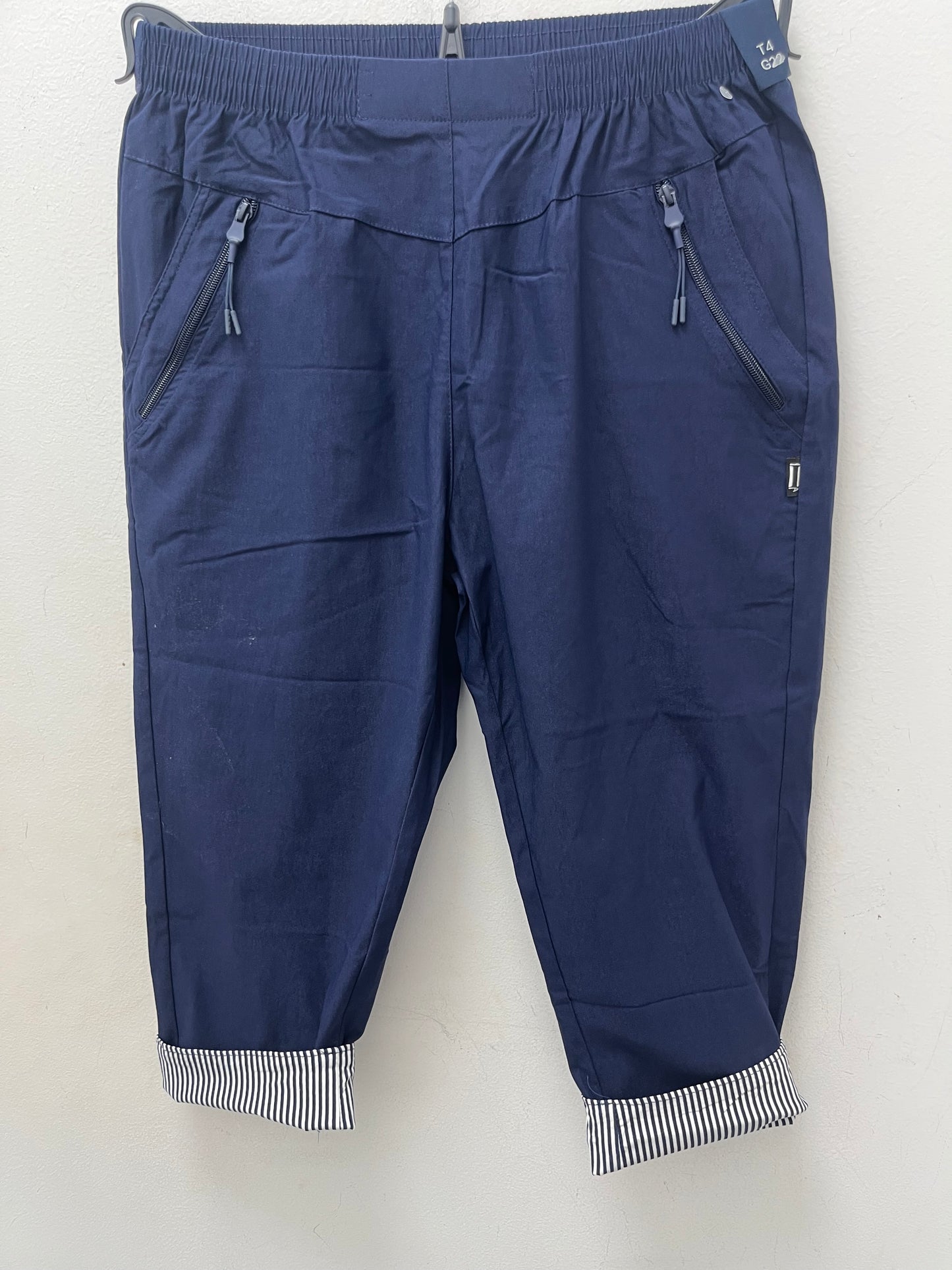 Stripe Turn Up Stretch 3/4 trousers